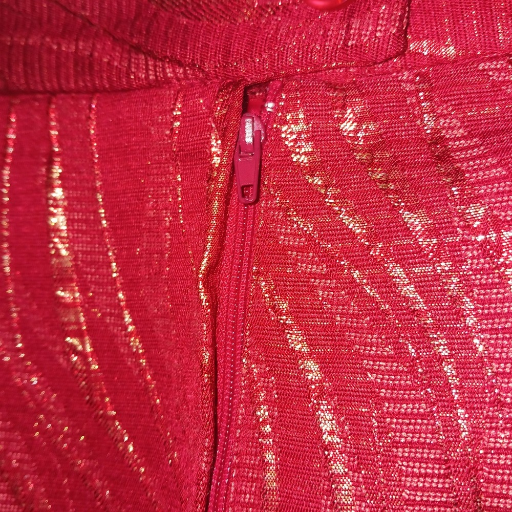 Vintage G.O.S.P.E.L. Michael Jackson Red Gold Metallic Jacquard Skirt Suit  14W - Picture 15 of 16